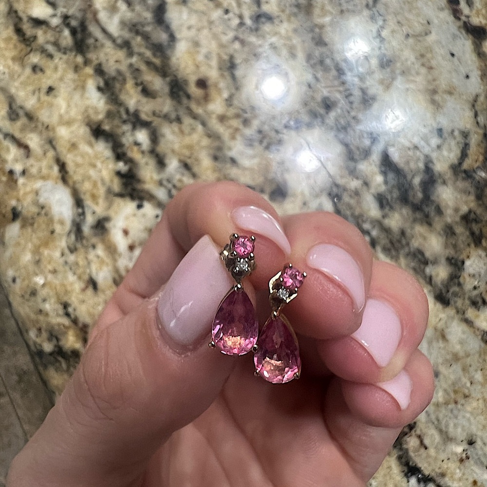 Pink tourmaline & diamond pendant and with matching earrings.